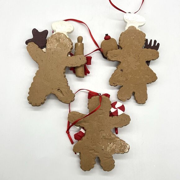 Gingerbread Man Girl Christmas Ornament Lot 6 Clay Dough Flat Kurt Adler Decor - Picture 3 of 13